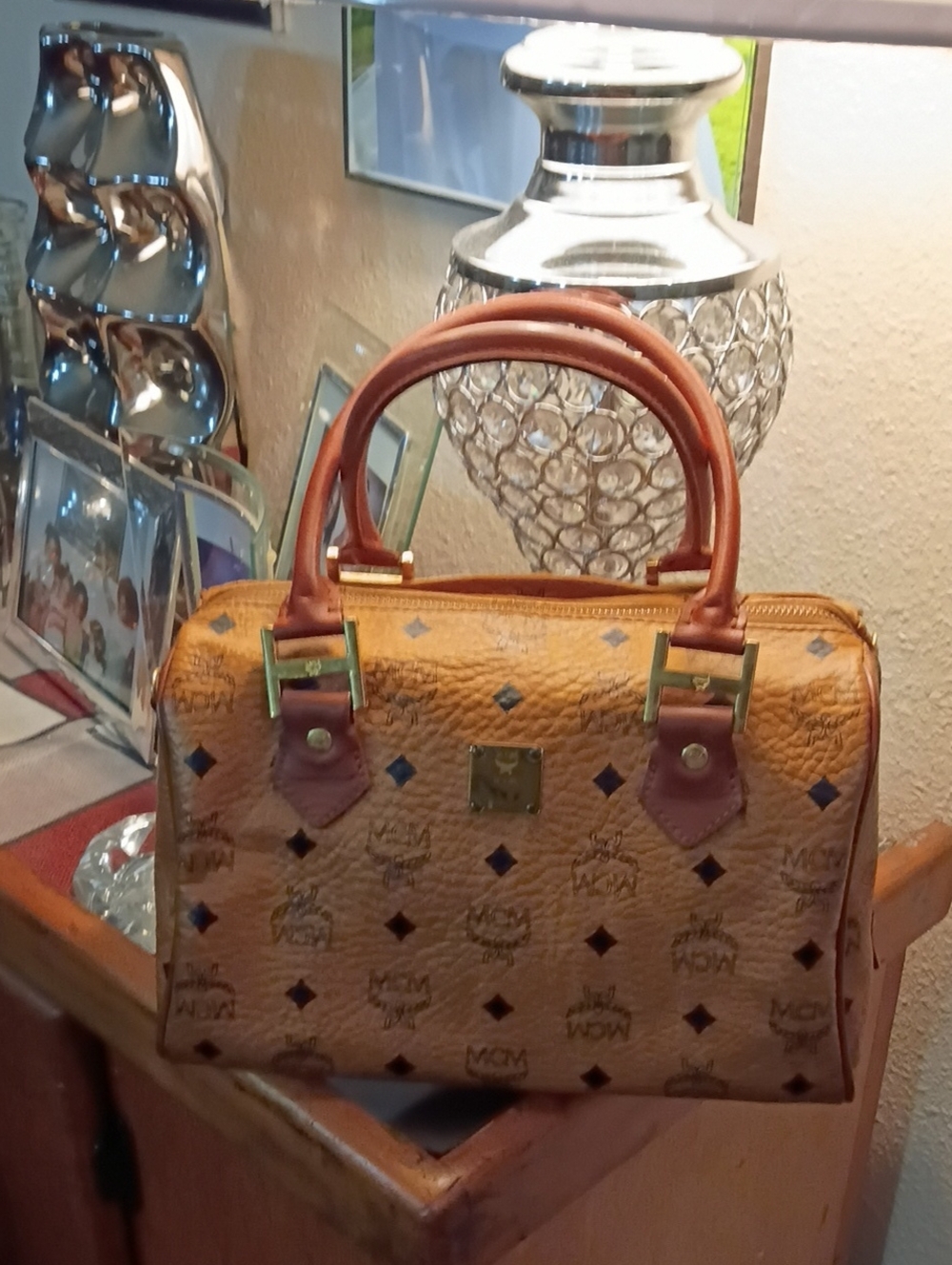 MCM Cognac Visetos Monogram Satchel with Brown Trim